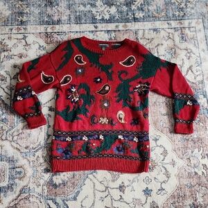 VNTG Handknit Maurices Paisley  Embroidered Oversized Ramie Cotton Sweater M/L